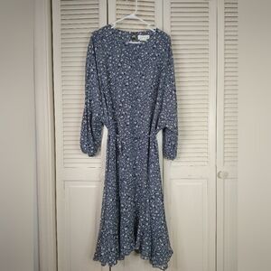 Anthropologie Blue Long 3/4 Length Batwing Sleeve Dress